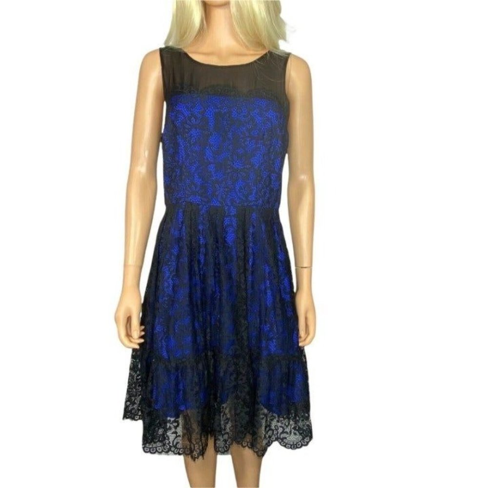 NWT Anthropologie Moulinette Soeurs Size 8 Blue Black Lace Party Dress $178 - Picture 4 of 12
